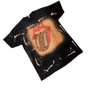 NWOT Womens Ladies Rolling Stones Distressed T Shirt Black Red Jewels Leopard